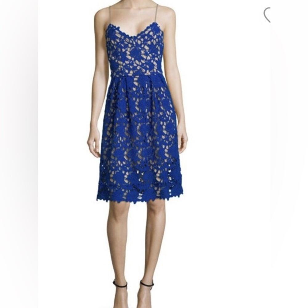 Alexis Admor Blue Crochet Lace Cocktail Dress Knee Length Size Large